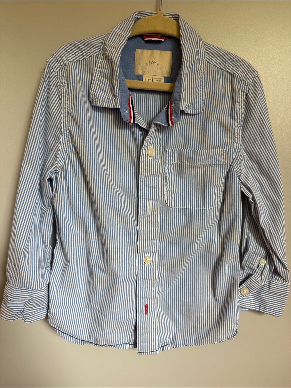 Mini Boden Blue and White Striped Button-Down Shirt